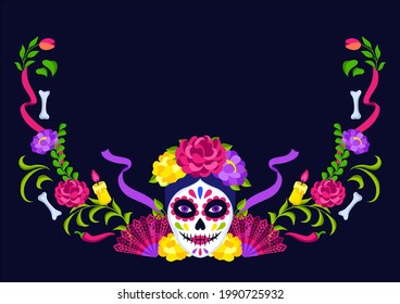 Marco decorativo del Día de los Muertos. Dia de los muertos. Celebración mexicana.