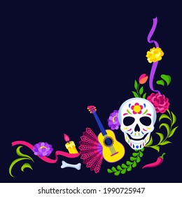 Marco decorativo del Día de los Muertos. Dia de los muertos. Celebración mexicana.