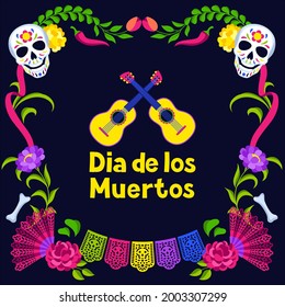 Day of the Dead decorative frame. Dia de los muertos. Mexican celebration.