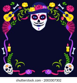 Day of the Dead decorative frame. Dia de los muertos. Mexican celebration.