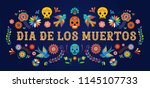 Day of the dead, Dia de los muertos, banner with colorful Mexican flowers. Fiesta, holiday poster, party flyer, funny greeting card