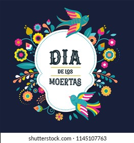 Day of the dead, Dia de los moertos, banner with colorful Mexican flowers. Fiesta, holiday poster, party flyer, funny greeting card