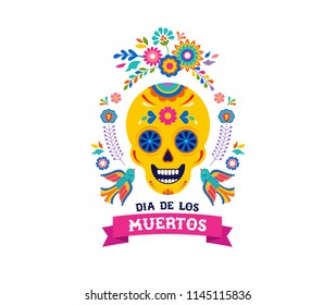 Day of the dead, Dia de los muertos background, banner and greeting card concept with sugar skull. Colorful vector illustration