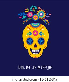 Day of the dead, Dia de los muertos background, banner and greeting card concept with sugar skull. Colorful vector illustration