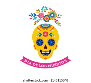 Day of the dead, Dia de los muertos background, banner and greeting card concept with sugar skull. Colorful vector illustration