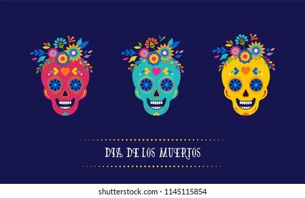 Day of the dead, Dia de los muertos background, banner and greeting card concept with sugar skull. Colorful vector illustration