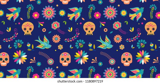 Day of the dead, Dia de los muertos background and seamless pattern