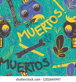 Day of the dead "Dia de los muertos" pattern, background, holiday poster, party flyer, greeting card. Vector illustration.