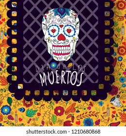 Day of the dead, Dia de los moertos, banner with colorful Mexican flowers.