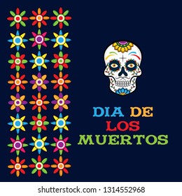 Day of the dead, Dia de los moertos, banner with colorful Mexican flowers. Fiesta, holiday poster, party flyer, funny greeting card - Vector