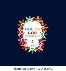 Day of the dead, Dia de los moertos, banner with colorful Mexican flowers. Fiesta, holiday poster, party flyer, funny greeting card - Vector