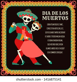 Day of the dead, Dia de Los Muertos, banner/poster with colorful Mexican flowers,skull, candle. Fiesta, holiday poster, party flyer, funny greeting card, template