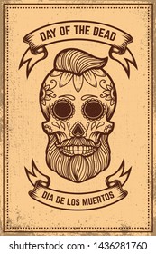 Day Of The Dead (Dia De Los Muertos). Mexican Sugar Skull. Design Element For Poster, Logo, Label, Sign, Card, Banner. Vector Illustration