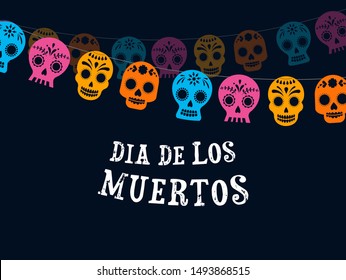 Day of the dead, Dia de los muertos, banner with colorful Mexican flowers. Fiesta, holiday poster, party flyer, funny greeting card