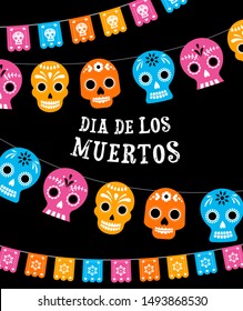 Day of the dead, Dia de los muertos, banner with colorful Mexican flowers. Fiesta, holiday poster, party flyer, funny greeting card