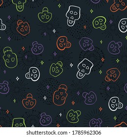 Day of the dead, Dia de los muertos background and seamless pattern, hand drawn with decoration and flowers, great for textiles, banners, wallpapers, wrapping - vector design
