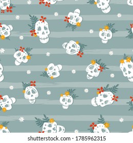 Day of the dead, Dia de los muertos background and seamless pattern, hand drawn with decoration and flowers, great for textiles, banners, wallpapers, wrapping - vector design

