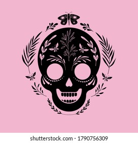 Day of the dead, Dia de los muertos, banner with colorful Mexican flowers. Fiesta, holiday poster, party flyer, funny greeting card