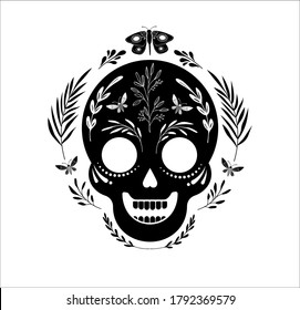 Day of the dead, Dia de los muertos, banner with colorful Mexican flowers. Fiesta, holiday poster, party flyer, funny greeting card