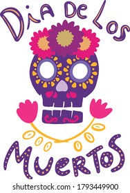 Day of the dead, Dia de los muertos background, banner and greeting card concept with sugar skull. Colorful vector illustration