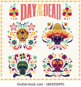 Colección de cráneos del Día de los Muertos muertos con tipografía