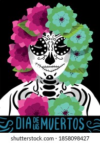 Day of the dead, Dia de los muertos background, banner and greeting card concept with sugar skull. Colorful vector illustration