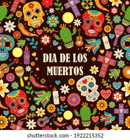 Day of the dead, Dia de los muertos pattern. Vector Dia de Los Muertos, Day of the Dead or Mexico Halloween greeting card, invitation.