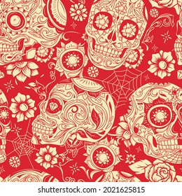 Day of The Dead Dia de los muertos sugar skull seamless pattern