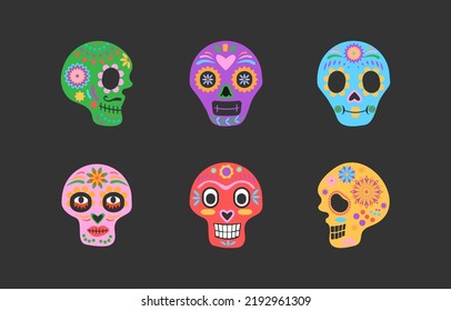 Day of the dead, Dia de los muertos, banner with colorful Mexican flowers. Fiesta, Halloween holiday poster, party flyer, funny greeting card