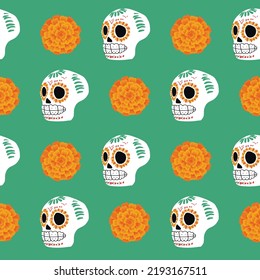 Day of Dead, Dia de los muertos, flat vector illustrations set. Mexican skulls, skeletons isolated cliparts, holiday stickers