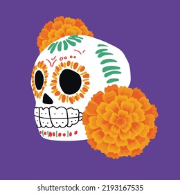 Day of Dead, Dia de los muertos, flat vector illustrations set. Mexican skulls, skeletons isolated cliparts, holiday stickers