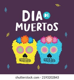 Day of Dead, Dia de los muertos, flat vector illustrations set. Mexican skull piñata, pinata, skeletons isolated cliparts, holiday stickers