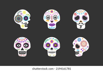 Day of the dead, Dia de los muertos, banner with colorful Mexican flowers. Fiesta, Halloween holiday poster, party flyer, funny greeting card