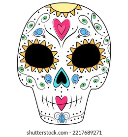 Day of the Dead. Dia de los muertos. Mexico. Sugar Skull on a transparent background. Sticker. Icon