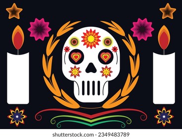 Day of the dead, Dia de los moertos. Template for background, banner, card, poster with text inscription. Vector illustration.