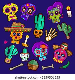 Day of the dead, Dia de los muertos. set of colorful Mexican decorations