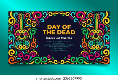 Day of the dead, Dia de los moertos banner with colorful Mexican flowers. for holiday poster, party flyer, greeting card