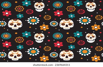 Day of the dead, Dia de los muertos background and seamless pattern design