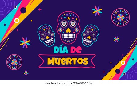 Day of the dead, Dia de los muertos, Día de Muertos colorful Mexican skull art background design template. traditional Mexican holiday poster, party flyer, greeting card, banner and background.