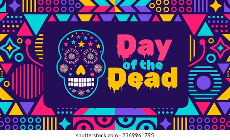 Day of the dead, Dia de los muertos, Día de Muertos colorful Mexican skull pattern background design template. traditional Mexican holiday poster, party flyer, greeting card, banner and background.