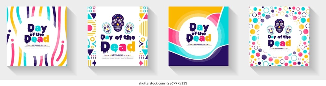 Day of the dead, Dia de los muertos, Día de Muertos colorful Mexican skull art social media post banner design template. traditional Mexican holiday poster, party flyer, greeting card, banner