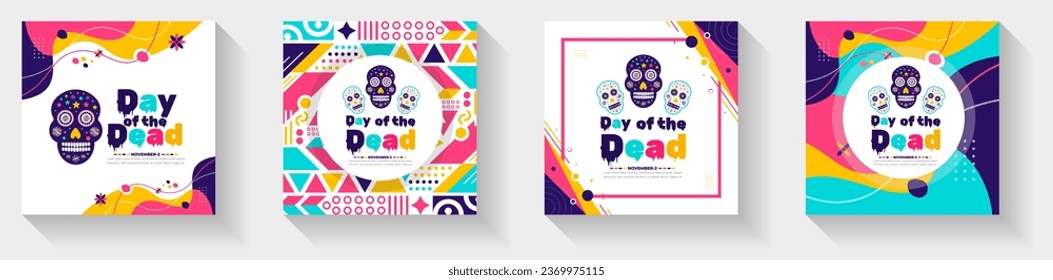 Day of the dead, Dia de los muertos, Día de Muertos colorful Mexican skull art social media post banner design template. traditional Mexican holiday poster, party flyer, greeting card, banner