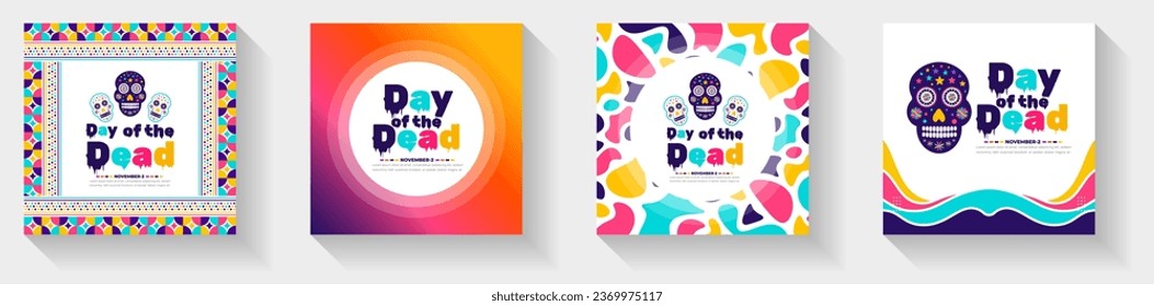 Day of the dead, Dia de los muertos, Día de Muertos colorful Mexican skull art social media post banner design template. traditional Mexican holiday poster, party flyer, greeting card, banner