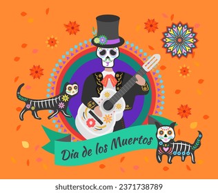 Day of the dead, Dia de los muertos. Fiesta, Halloween holiday poster, party flyer, funny greeting card.