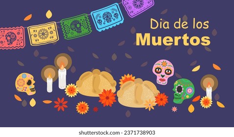 Day of the dead, Dia de los muertos. Fiesta, Halloween holiday poster, party flyer, funny greeting card.