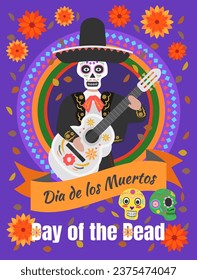 Day of the dead, Dia de los muertos. Fiesta, Halloween holiday poster, party flyer, funny greeting card.