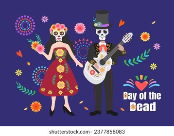 Day of the dead, Dia de los muertos. Fiesta, Halloween holiday poster, party flyer, funny greeting card.