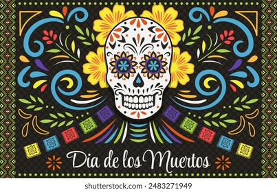 Day of the Dead, Dia de los Muertos. Colorful Mexican card, poster, banner with skull.