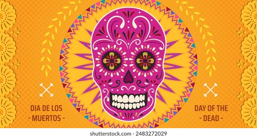 Day of the Dead, Dia de los Muertos. Colorful Mexican card, poster, banner with skull.