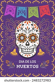 Day of the Dead, Dia de los Muertos. Colorful Mexican card, poster, banner with skull.